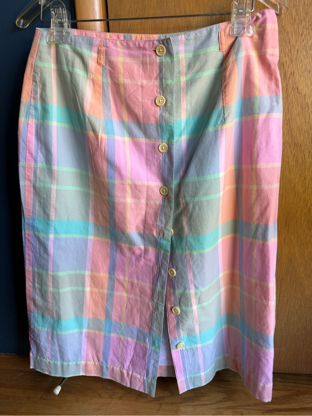 Orvis Pastel Plaid Cotton Button Skirt